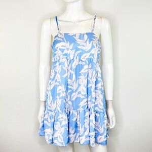 RESA Light Blue Floral Babydoll Mini Dress Size XS Square Neck Spaghetti Straps